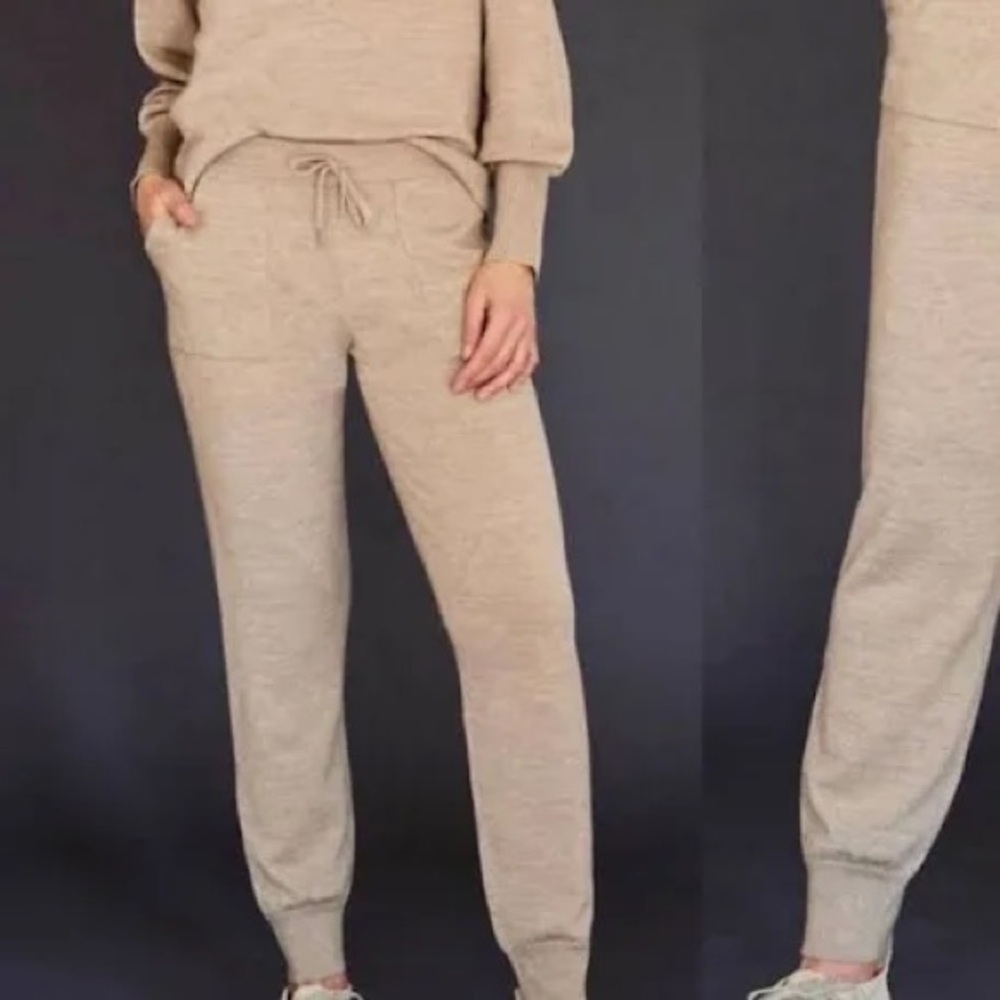 RD Style Beige Knitted Drawstring Pull On Jogger Pants Fuzzy Anthropologie L